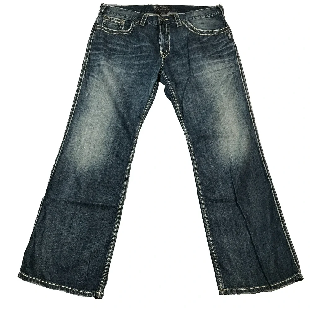 Silver Jeans Co Men's 38x32 Zac Blue Jeans Relaxed Straight Denim 100% Cotton J